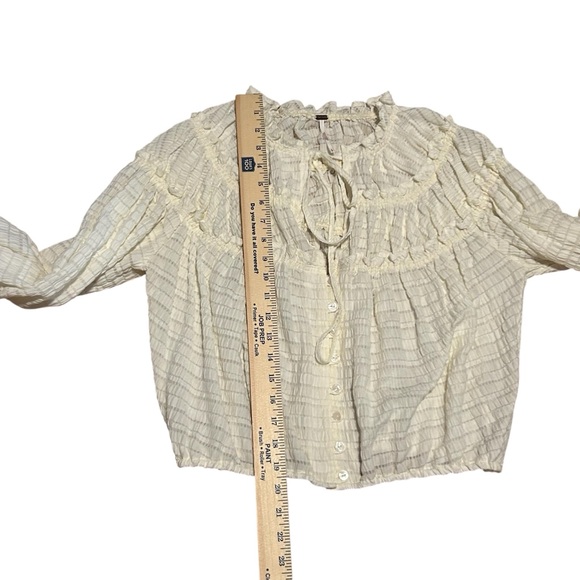 Free People Hailey Cotton Shadow-Striped Crop Top Blouse Size Small Ruffles - Picture 6 of 8
